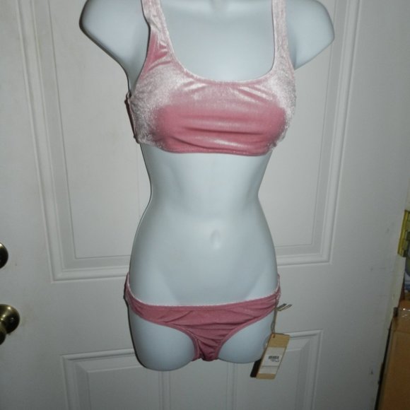 Cabana Del Sol Women's Sexy Swimsuit Velvet Sporty Crop Bikini Bathing Suit Rose - Picture 6 of 14